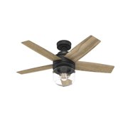 Hunter 44 inch Indoor Ceiling Fan with LED Light and Remote Control - Black Ceiling Fan, Standard Mount, 5 Blades, For Bedroom, Living Room, or Kitchen, Quiet - Margo 52289, Matte Black
