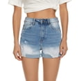 thumbnail image 1 of Pantalones cortos de mezclilla para mujer Dobladillo elástico Deshilachado Casual Bolsillos calientes Cintura media 188-blue16, 1 of 5