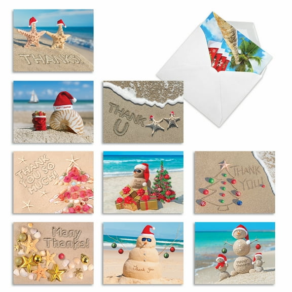 10 Assorted Christmas Thank You Note Cards Pack - Season'S Beachin'