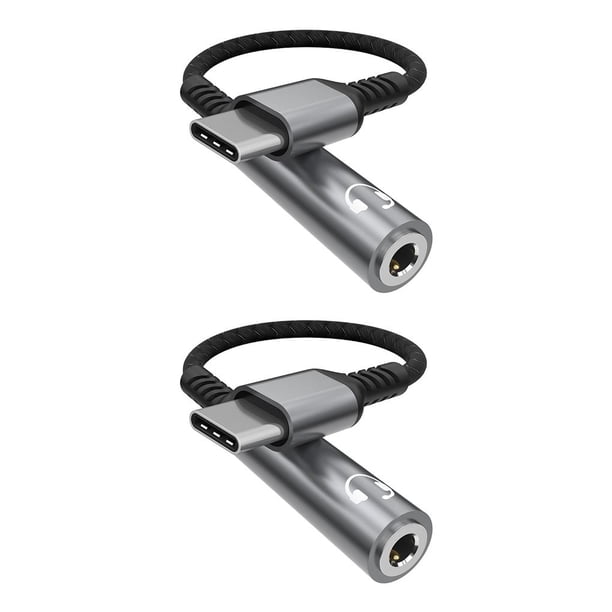 Tholdsy Adaptador para teléfono inteligente de tipo c a 3,5 mm, portátil, 0 retraso, flexible, anodizado, llamada de voz, transmisión en Gris 2piezas