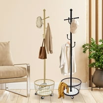 Clothes Rack Wheels Garment Stand Coat Rack Hat Stand Tree 6 Hooks Organizer