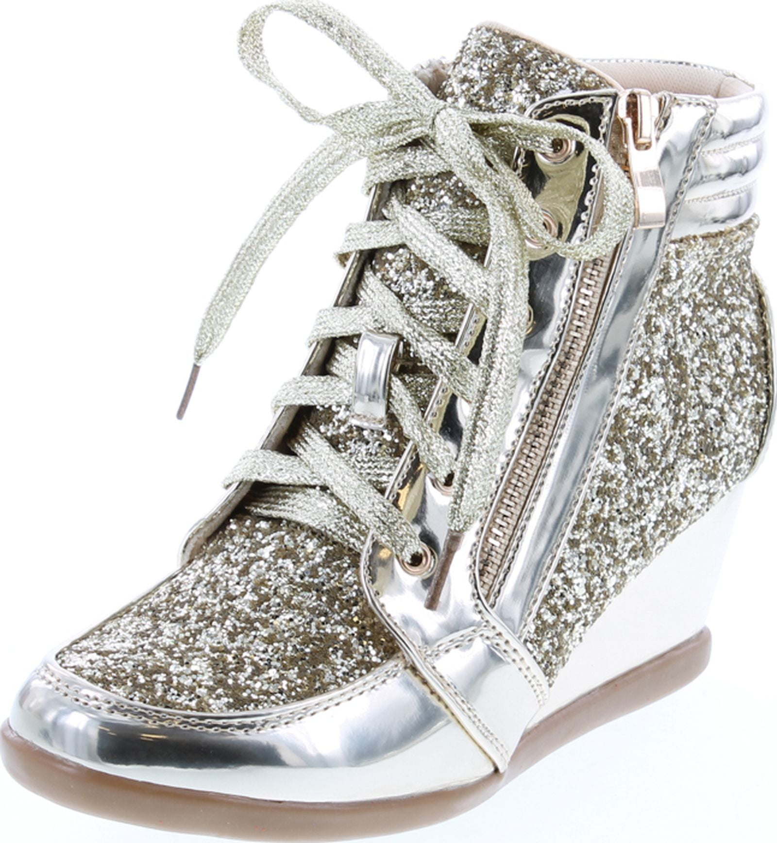 Details about   Forever Link Women's Fashion Glitter High Top Lace Up Wedge Sneaker Shoes 