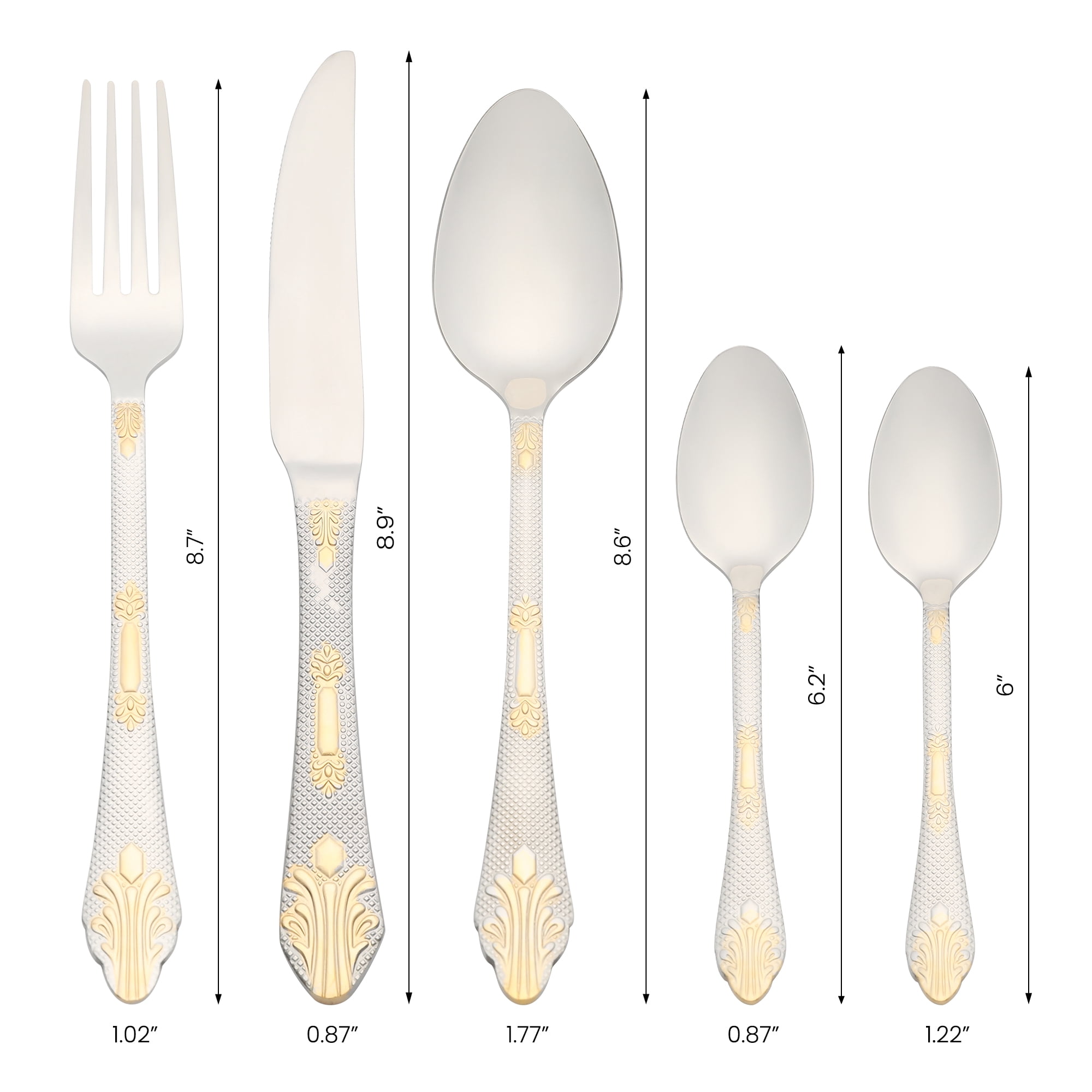 Unique Bargains 20Pcs Stainless Steel Floral Flatware Set For 4 Silver/Gold
