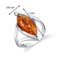 thumbnail image 4 of PEORA Genuine Baltic Amber Ring for Women in Sterling Silver, Rich Cognac Color, Marquise Shape Elliptical Solitaire, Comfort Fit, Size 6, 100% Natural from Baltic Region, 4 of 5