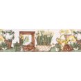 thumbnail image 2 of Fleurs Jaunes Blanches dans des Pots sur la Table Verte Bord Rétro Style Ancien, Rouleau 15' x 7''', 2 of 3