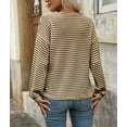 thumbnail image 4 of Women's Casual Loose V-Neck Striped Button Brown Pullover Sweatshirt,Spring/Autumn/Winter,S-2XL, 4 of 6
