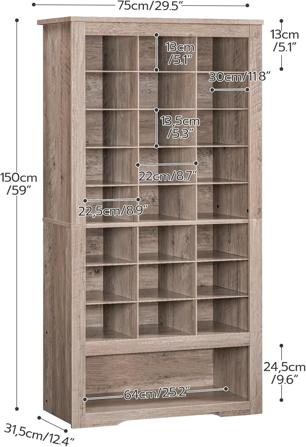 HOOBRO Shoe Cabinet 8-Tier Heavy Duty Shoe Rack with 24 Cubbies and 3 Hooks Entryway Closet Living Room Gray BG24SC01