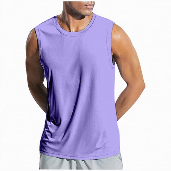KPOPLK Mens Muscle Tank Tops Gym Workout Athletic Tank Top Summer Spring Solid Color Casual Sleeveless Cotton Tee Shirts Valentine'S Day s(Purple,M)