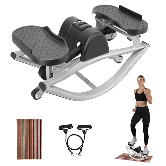 Rock-Stepper, Rock-Stepper-Side-to-Side, Low-Shock Lateral Rocking Fitness Stepper, Workout Exercise Equipment with LCD Monitor and Resistance Bands for Gym & Home (Gray)