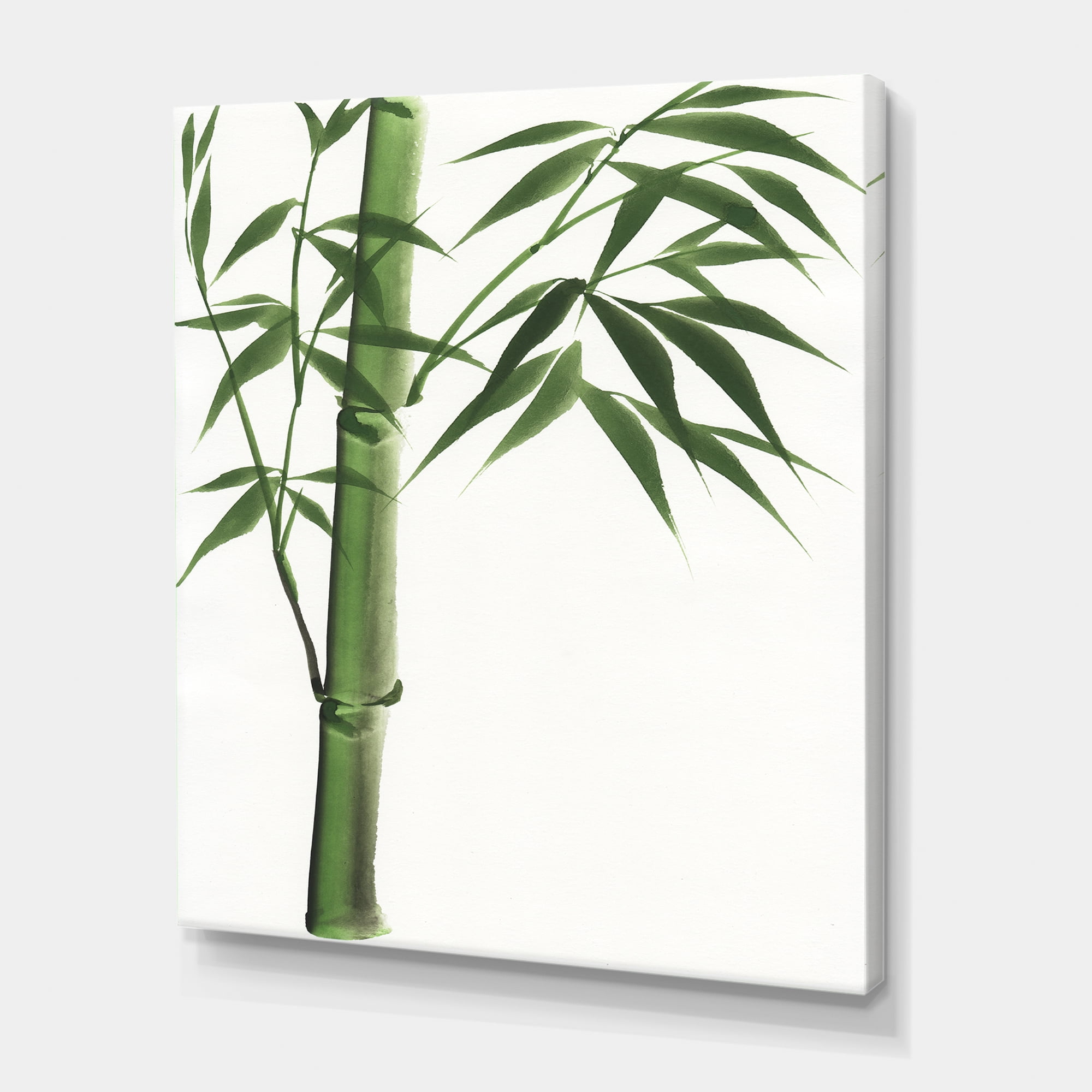 Detail Of Dark Green Bamboo On White III 12 in x 8 in Painting Canvas Art Print, by Designart