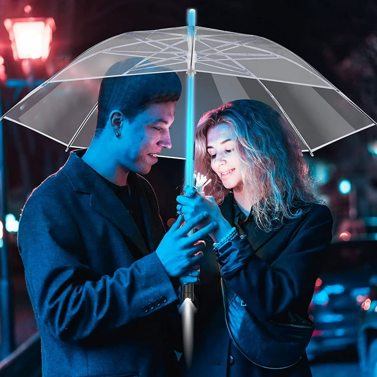 Stagmoo LED Rain Umbrella Lightsaber Light Up Umbrella with 7 Color Changing Effects Windproof Rain Umbrellas with Flashlight Handle Transparent