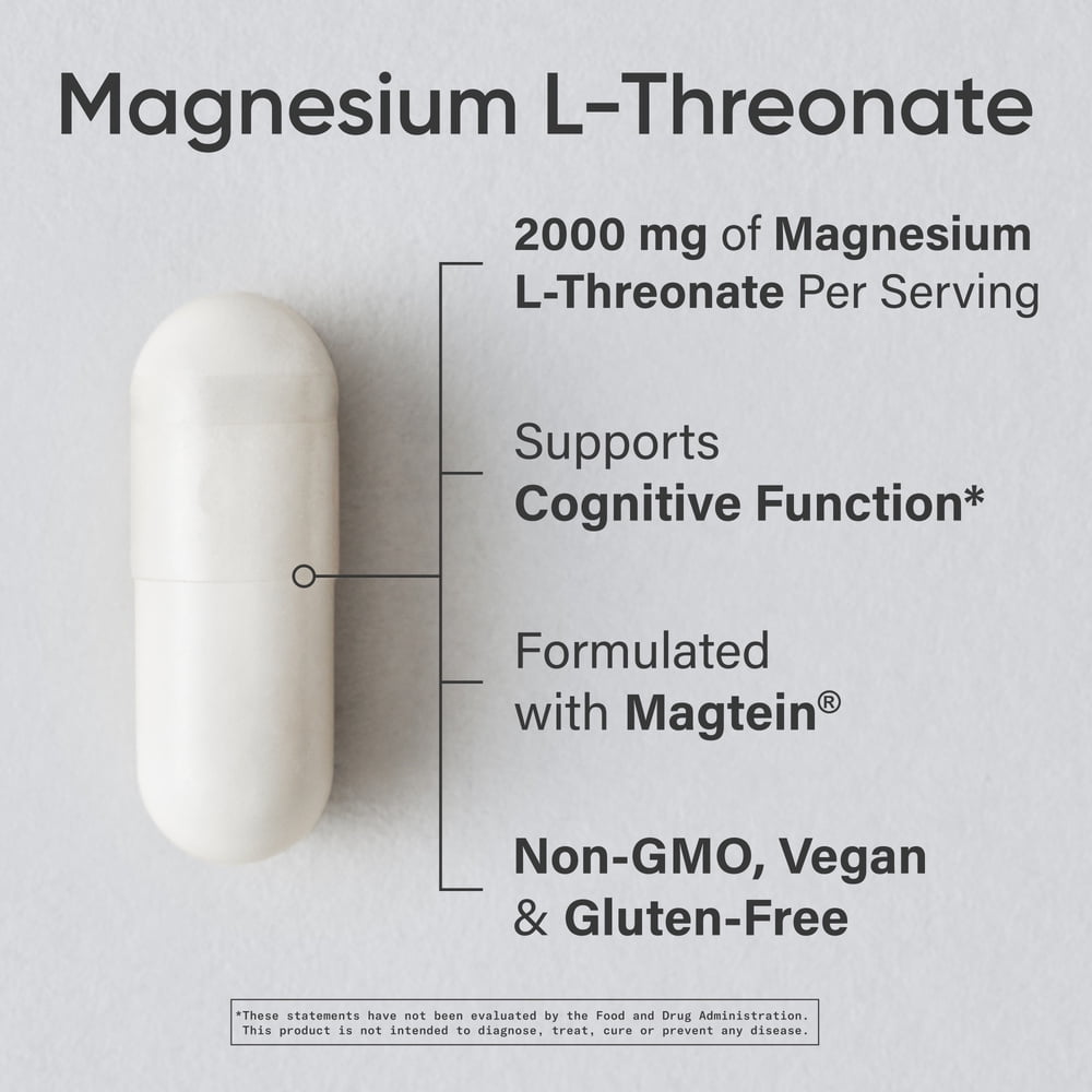 Sports Research® SR Magtein® Magnesium L-Threonate for Memory Focus Cognition 2000mg (180 Capsules)