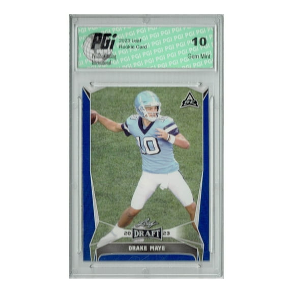 Drake Maye 2023 Leaf Football #34 Blue SP Rookie Card PGI 10 Patriots