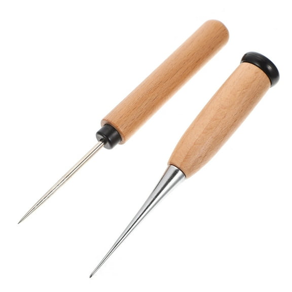 HONMEET Handheld Sewing Awls Brown Wood and Metal Portable for 2Pcs