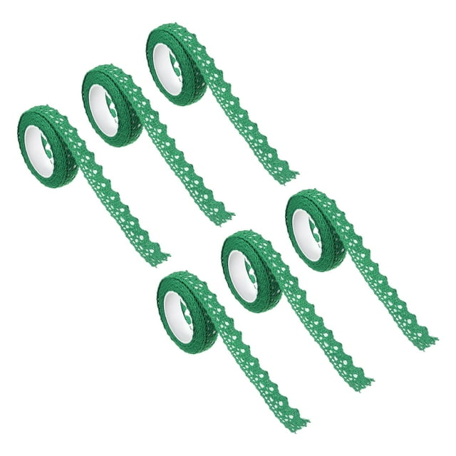 Unique Bargains 0.6' Wide 2 Yards Self-Adhesive Lace Tape Ribbon Stickers Masking Cotton Decorative for Craft, Dark Green 6 Pack