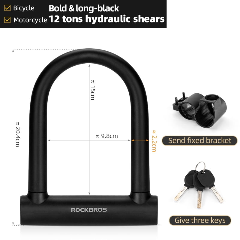 Rockbros High-Strength Alloy Steel U-Lock Lock, Black