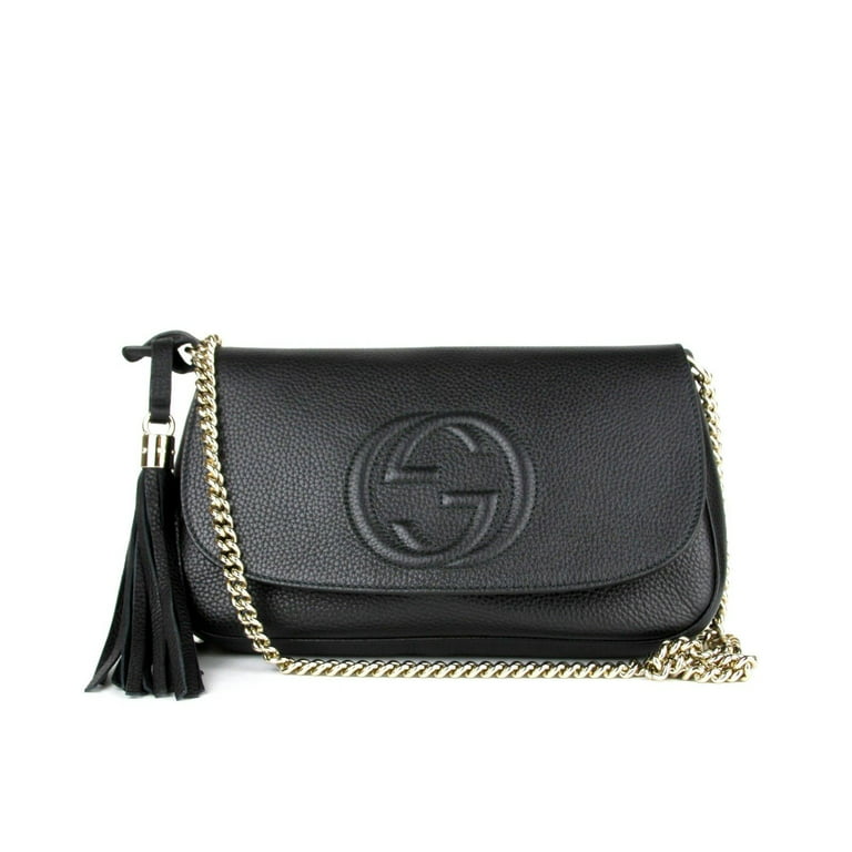 Gucci Soho Disco GG Black Calf Leather Tassel Chain Crossbody Bag Walmart.com