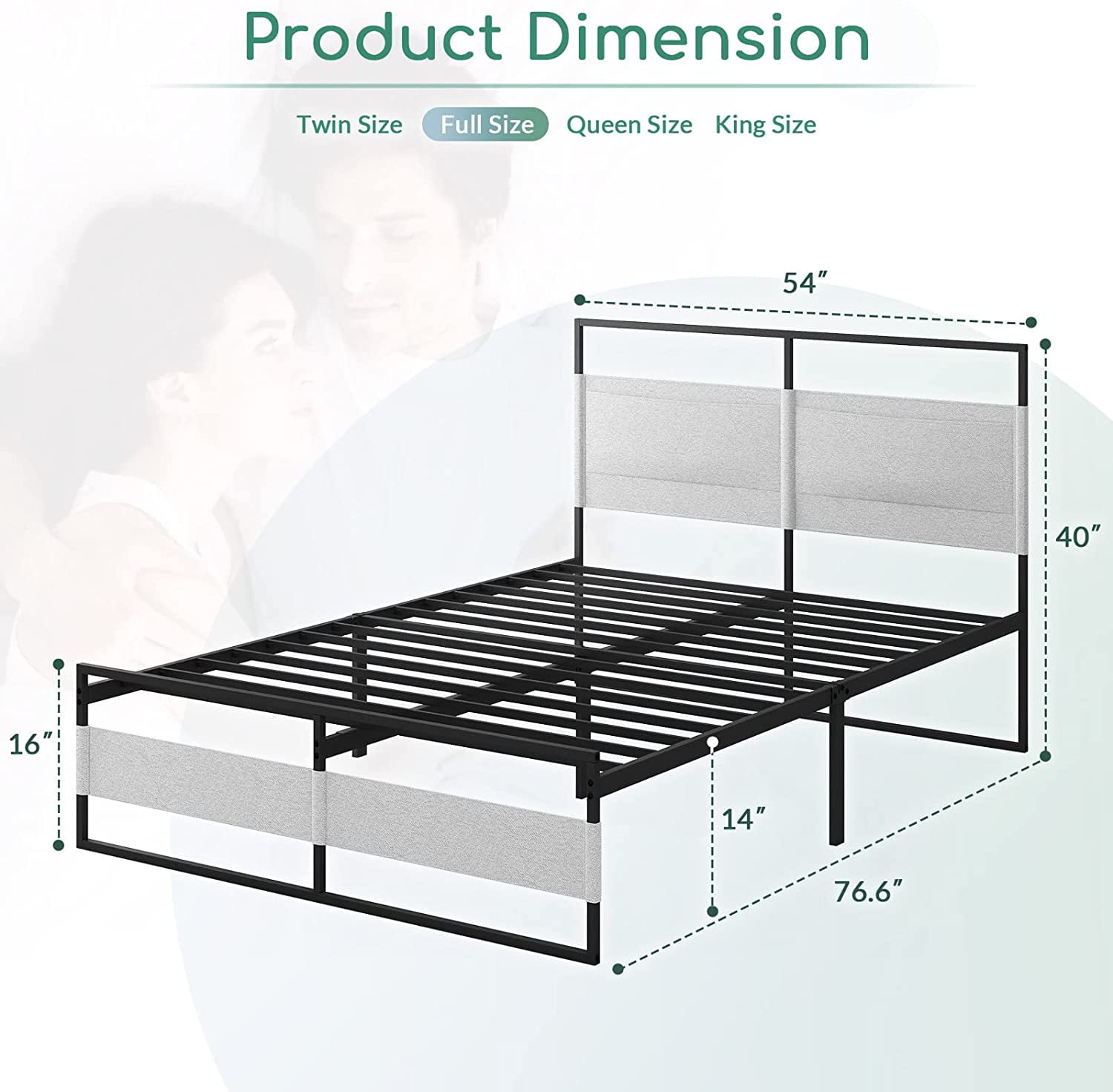 BBNBDMZ Queen Size Bed Frame 14 Inch Tall Metal Platform Bed Frame No ...