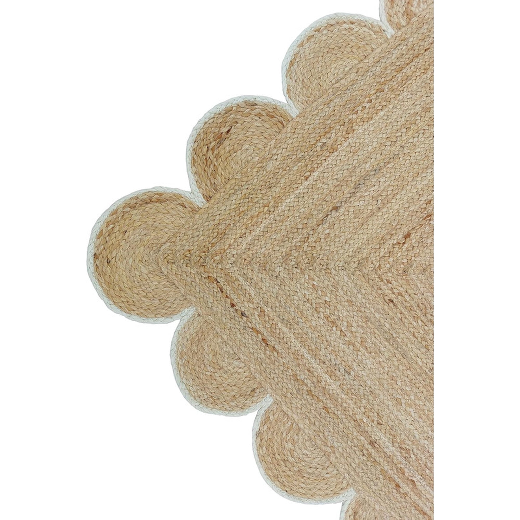 Scalloped Handwoven Natural Jute Area Rug, Off White Trim, 2.6'x6' Runner