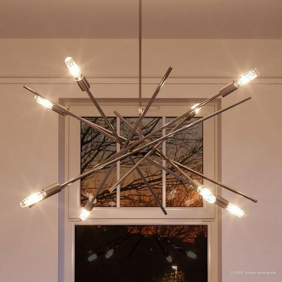 Urban Ambiance Luxury Urban Industrial Chandelier, Size: 19-5/8"H x 42-3/8"W, with Mid-Century Modern Style Elements, Brushed Nickel Finish, UHP2071