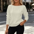 thumbnail image 5 of AKOEE Women Knit Sweaters Boat Neck Hollow-Out Long Sleeve Plain Soft Pullovers Loose Fall Winter Casual Tops (XS, White), 5 of 6