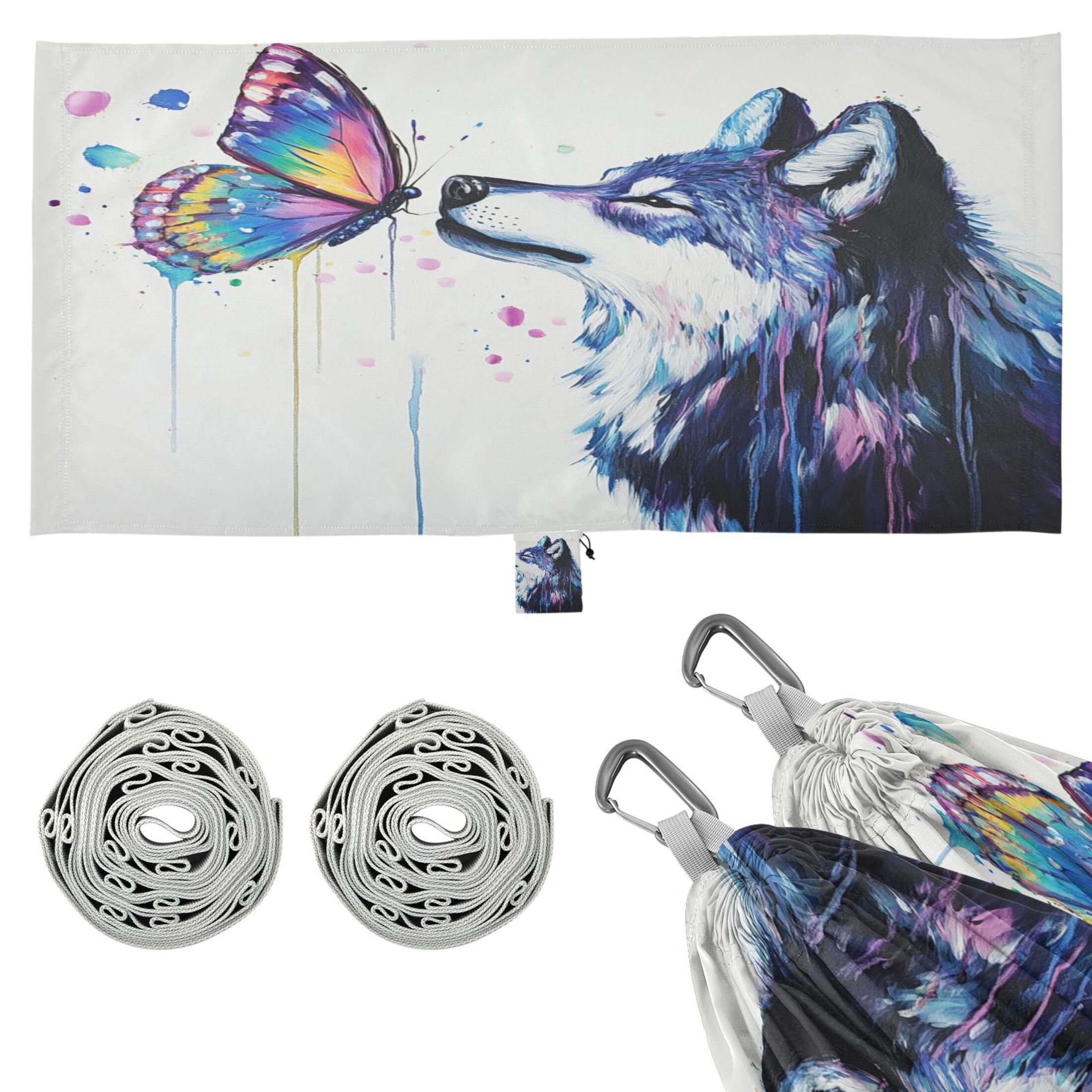 Hammock Camping Hammock Nylon Portable Hammock Travel Camping Hammock Wolf and Colorful Butterflies