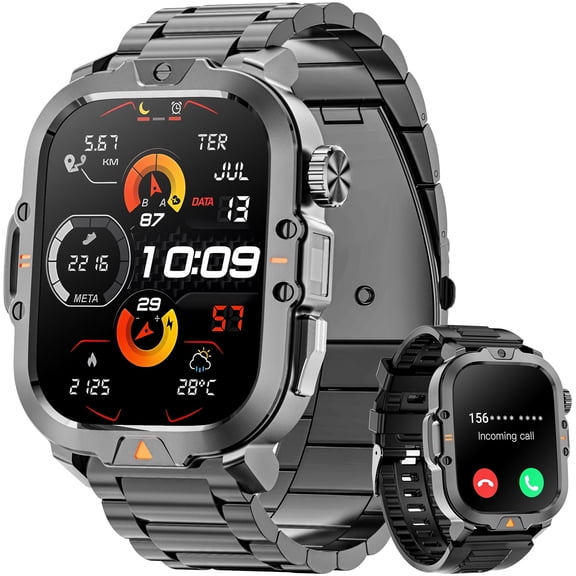 Haulvean 2.01-inch Military Smart Watches for Men with/ Answer/Make Calls/100 Sports Modes Outdoor Sports, Fitness Tracker Smartwatch fits for Android and iPhone Devices (Black)
