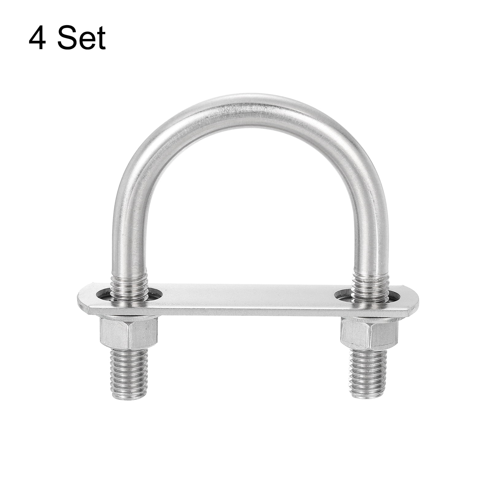 Round U-Bolts, 4 Sets 61mm(2.4") Inner Width 96mm Length M12 304 Stainless Steel U Clamp Bolt with Nuts and Plates