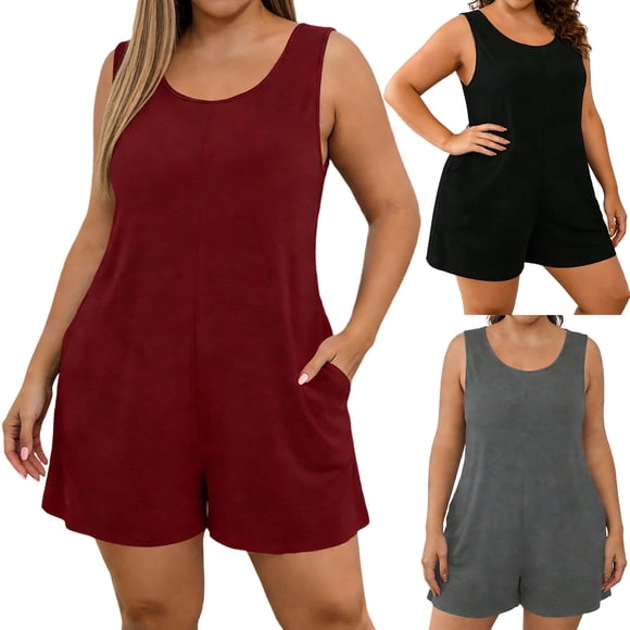 Sentmoon Jumpers for Women Dressy Sleeveless V Neck Womens Jumpers and Rompers Loose Fit Spring Jumpsuit Summer for Going Out and Party XL-5XL