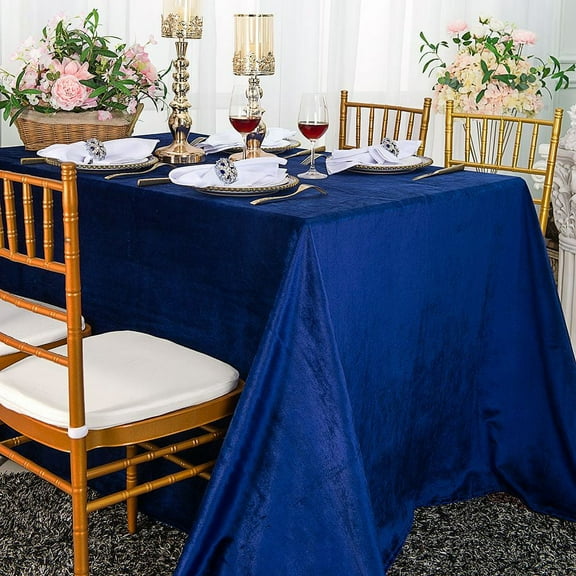 Wedding Linens Inc. Wholesale 90"x 132" Rectangular Italian Velvet Tablecloth - Navy Blue
