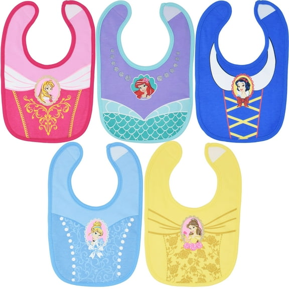 Disney Princess Belle, Cinderella, Snow White and Ariel Baby Girl Bibs, 5 Piece