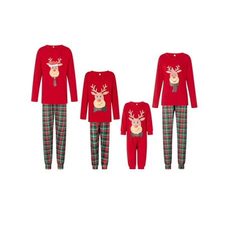

Family Matching Christmas Pajamas Set Deer Head Plaid Print Holiday Pajamas Sleepwear Dad Mom Kids PJs Loungewear Nightclothes