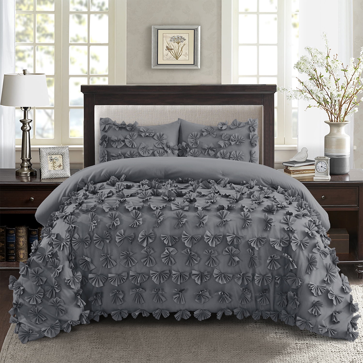 Details about   Quilted Bedspread Ruffles Pillowcase Cotton Quilted Bedskirt Luxury Princess