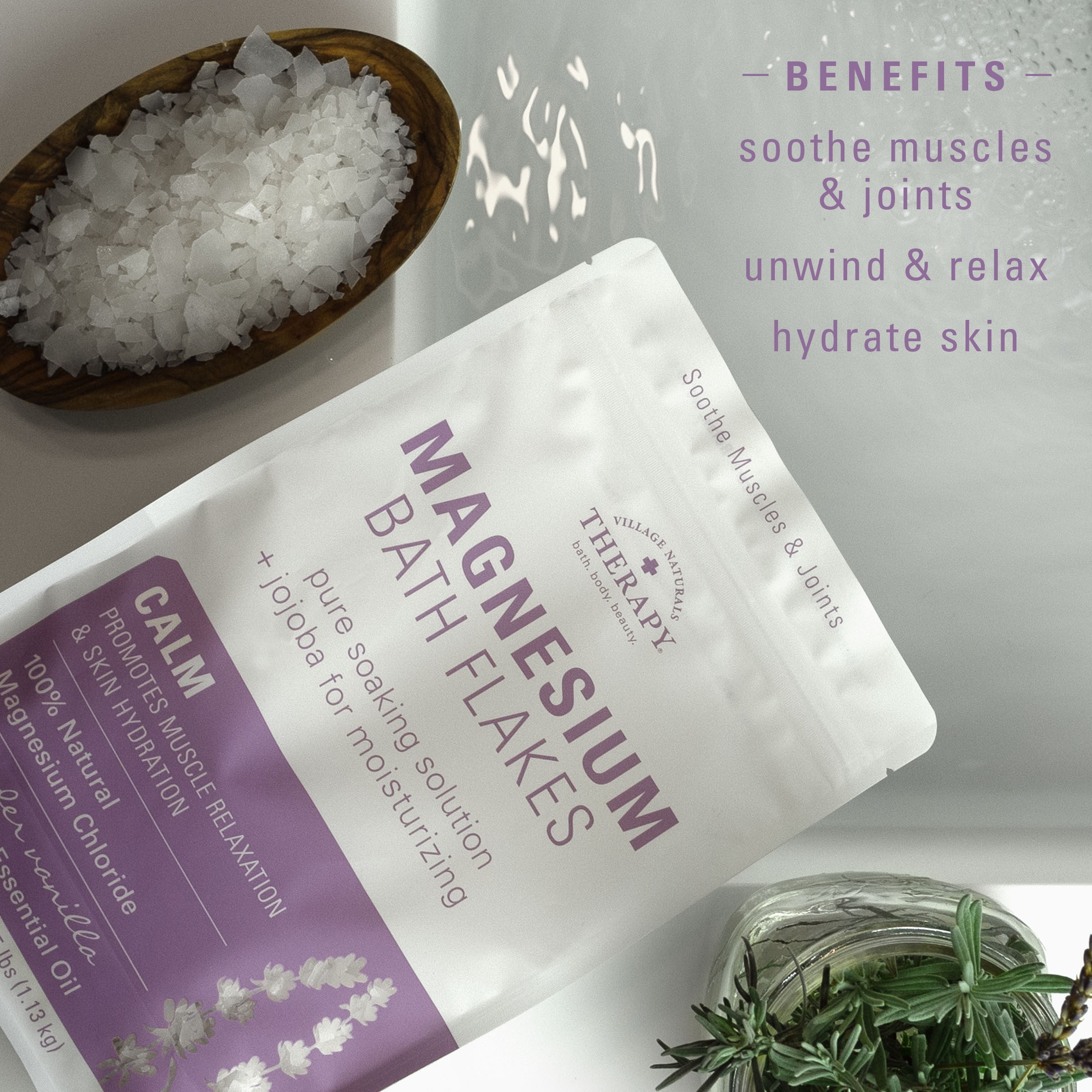 Village Naturals Therapy Calm Magnesium Bath Flakes, Lavender Vanilla Scent, 4.5 oz