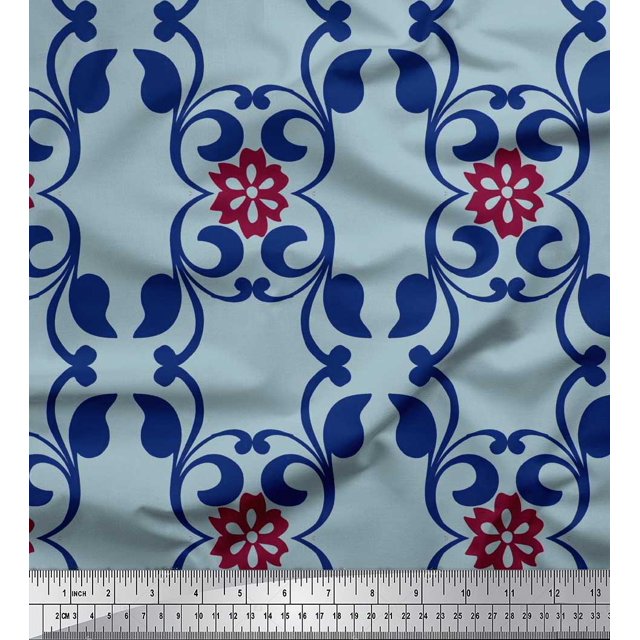 Soimoi Poly Georgette Fabric Floral & Filigree Damask Print Sewing Fabric Yard 42 Inch Wide