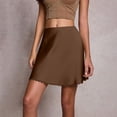 thumbnail image 2 of jtjvou Women's Satin Mini Skirt High Waist Lace Trim Slip Skirt Elegant Silky A-Line Skirt for Daily & Party Brown S, 2 of 8