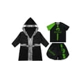 thumbnail image 2 of Fldy Boys Boxing Uniform Satin Boxer Hooded Cloak with Belt and Sports T-shirts Shorts Set Green 10, 2 of 4