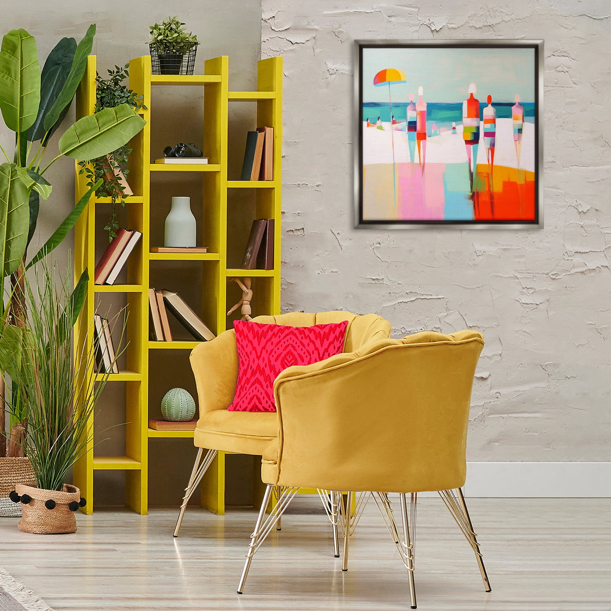 Stupell Industries Bold Modern Beachgoers Novelty Painting Gray Floater Framed Canvas Art Print Wall Art, 25 x 25