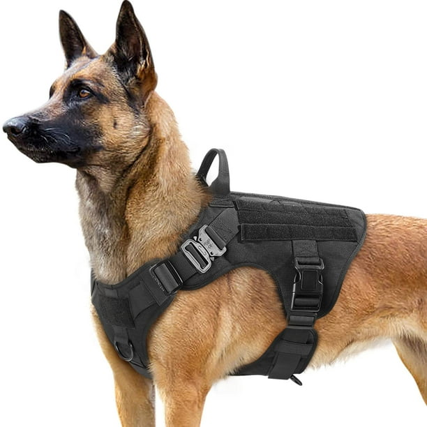 Arnés antitirones para perros medianos, arnés táctico para el pecho con asa y hebilla de metal, arnés de seguridad militar transpirable, chaleco acolchado ajustable para perros, L negro