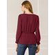 thumbnail image 5 of Blusa Top Cuello En V Color Sólido Manga Larga Volantes Para Mujeres Allegra K Rojo Oscuro XS, 5 of 6