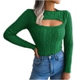 thumbnail image 1 of IROINID Women's Knit Keyhole Neck Pullover Sweater Solid Color Comfy Short Length Long Sleeve Autumn and Winter Sweater Tops, 1 of 6