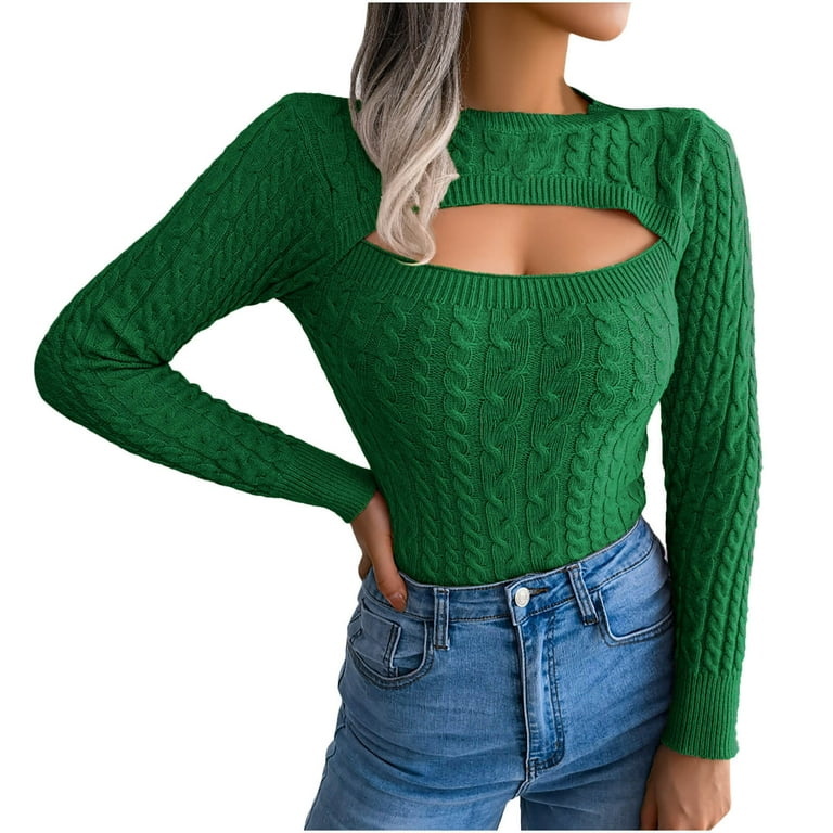 ICHUANYI Women Fashion Keyhole Neck Long Sleeve Sweaters