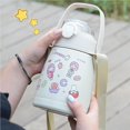 thumbnail image 4 of Toystoory Botella de agua con correa y pajita, bonita taza con asas de 1L a prueba de fugas, tazas multiusos de viaje de acero para beber, Kits de desorden para acampar Beige, 4 of 6