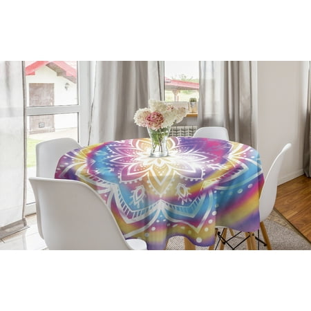 

Rainbow Mandala Round Tablecloth Middle Eastern Mandala Design with Spiral Stripes Colorful Blur Background Table Cloth Cover for Dining Room Kitchen Decoration 60 Multicolor by Ambesonne
