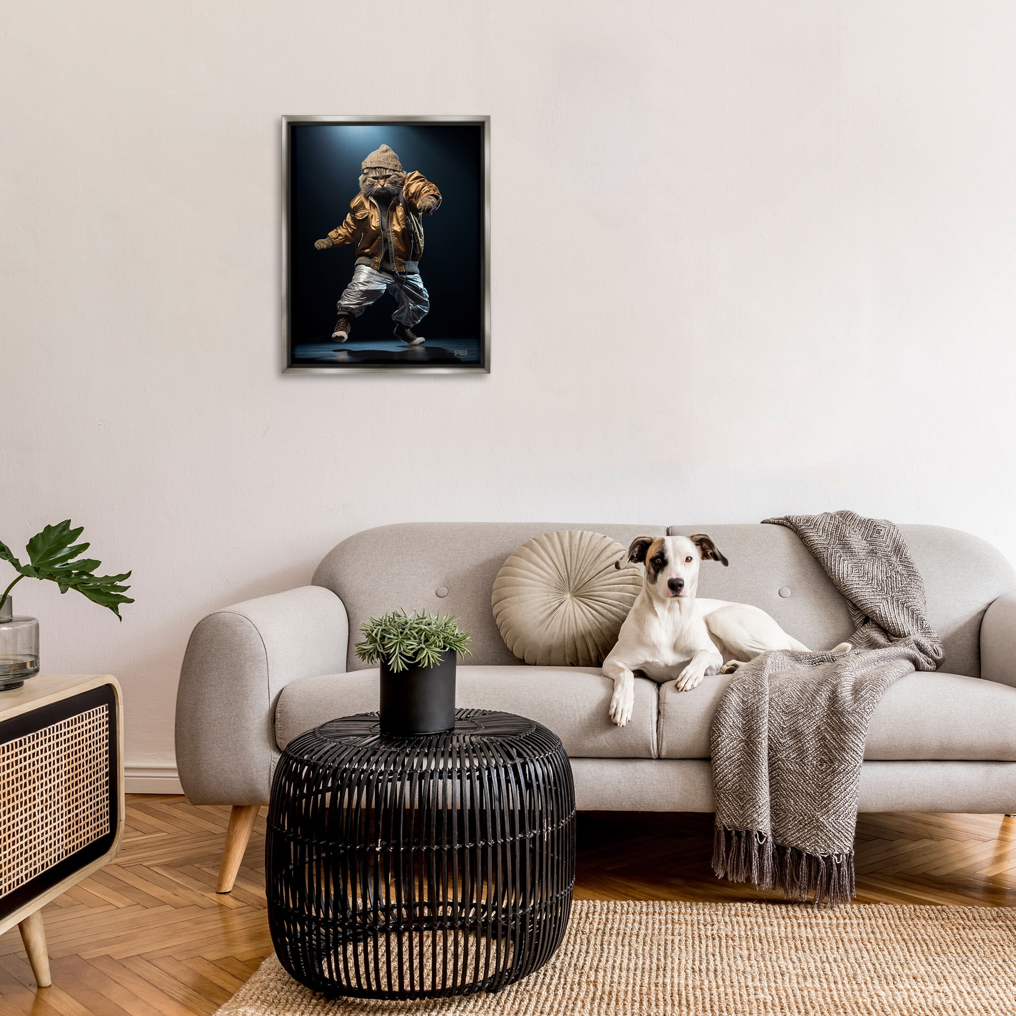 Stupell Industries Urban Dancer Cat Animals & Insects Painting Gray Floater Framed Canvas Art Print Wall Art, 25 x 31