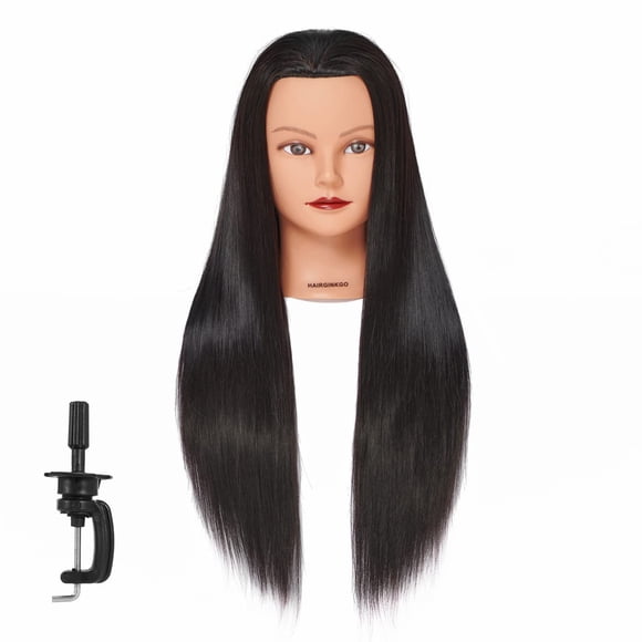 Cabeza de maniquí Hairginkgo de 26 a 28 pulgadas, cabeza de maniquí de pelo de fibra sintética súper larga, cabeza de entrenamiento de peluquería, cabeza de muñeca de cosmetología para cortar práctica