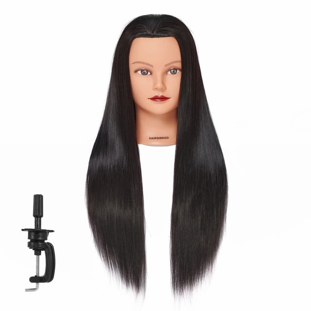 Cabeza de maniquí Hairginkgo de 26 a 28 pulgadas, cabeza de maniquí de pelo de fibra sintética súper larga, cabeza de entrenamiento de peluquería, cabeza de muñeca de cosmetología para cortar práctica