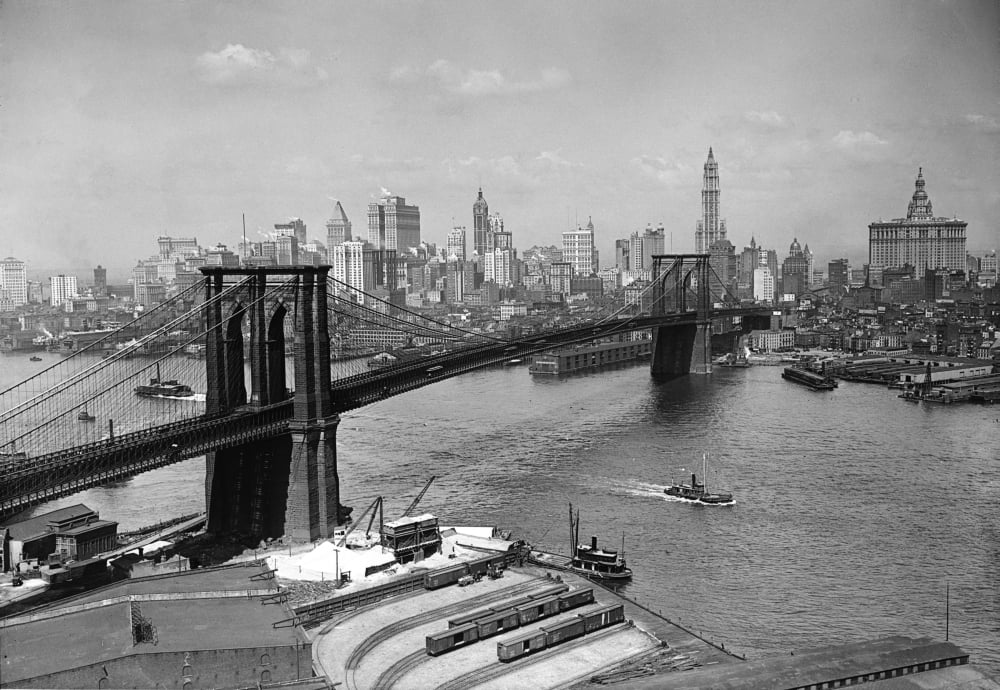 Brooklyn Bridge New York City Skyline 1910 Photo Canvas Wall Art Print Poster