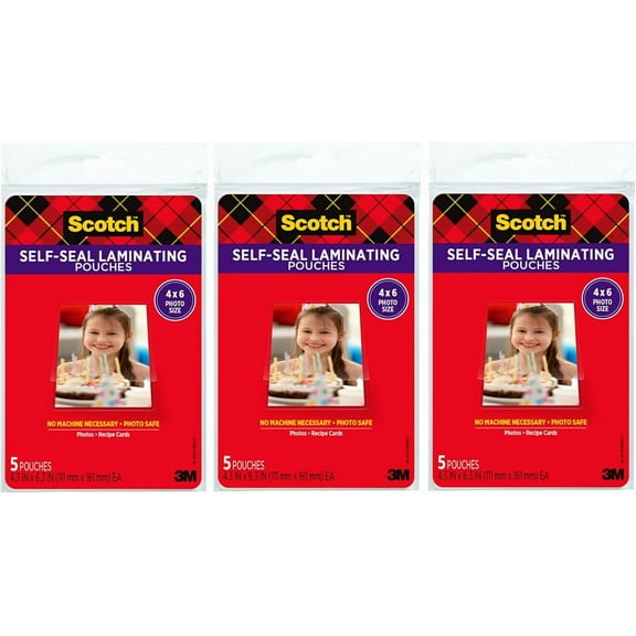 Self-Sealing Laminating Pouches, 4 x 6 Inches, 3-Pack of 5 Pouches – No Machine Needed, Clear, Photo Safe