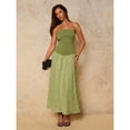 thumbnail image 3 of Green Strapless Elegant Long Dress With Textured Pleated Skirt For Evening Or Wedding Guest, 3 of 6